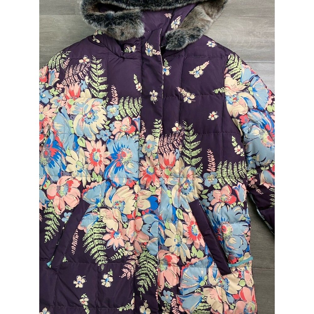 Sundance Hooded Down Puffer Coat Parka Purple Floral Fur Trim Size Small - Picture 8 of 10